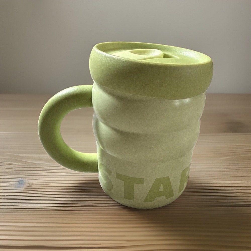 Starbucks Matcha Collection Rippled Mug 12 oz Cream Green Color